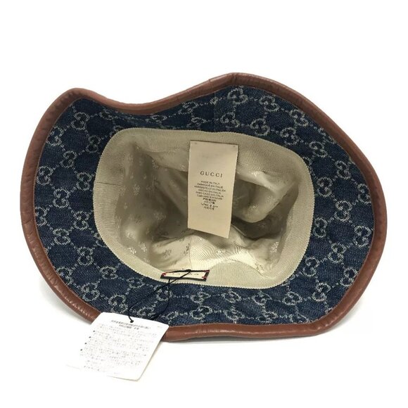 GUCCI 576371 GG Denim Bucket hat Hat cotton blue/Brown Unused